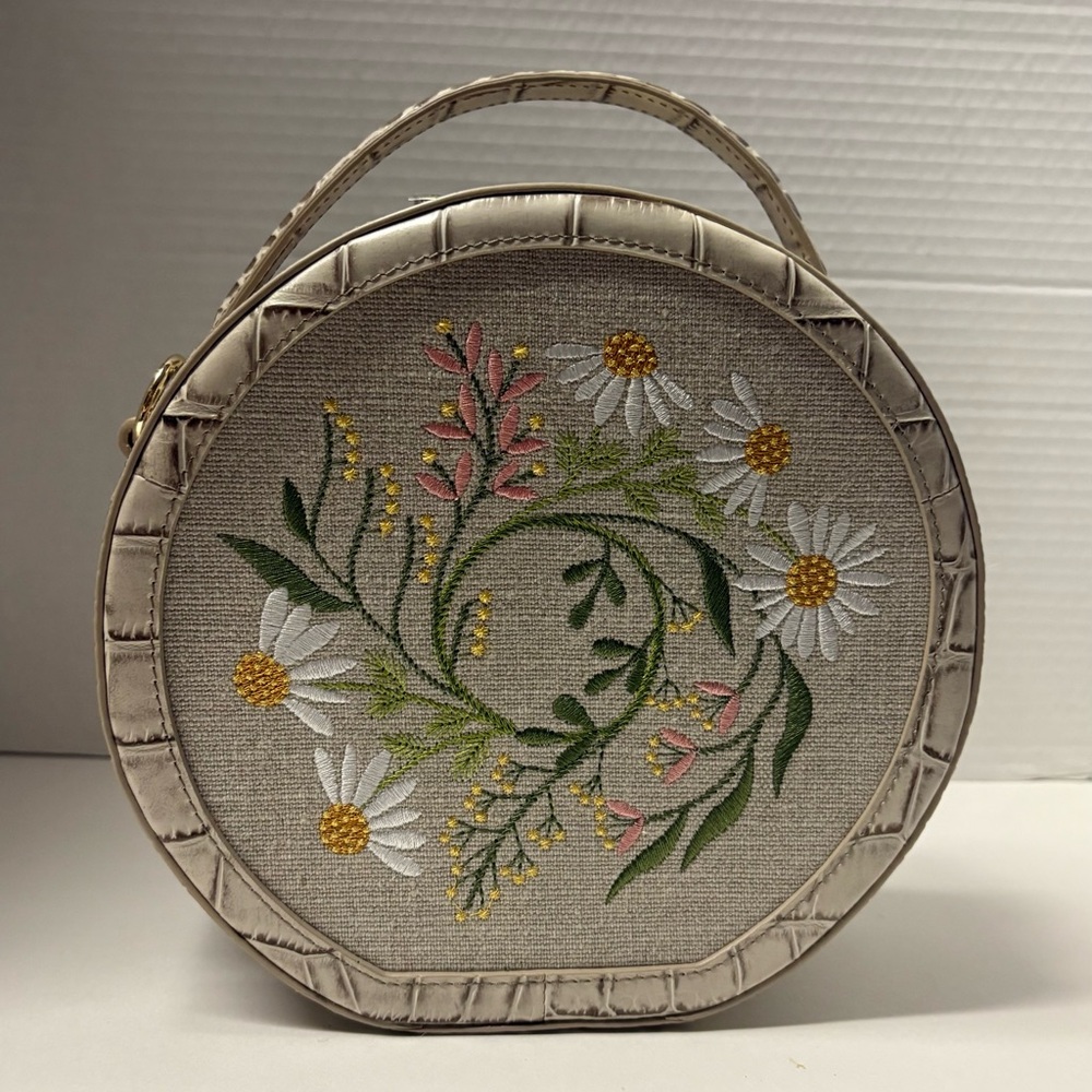 Brahmin Lane Floral Embroidered Round Top Handbag / Shoulder / Crossbody NWOT